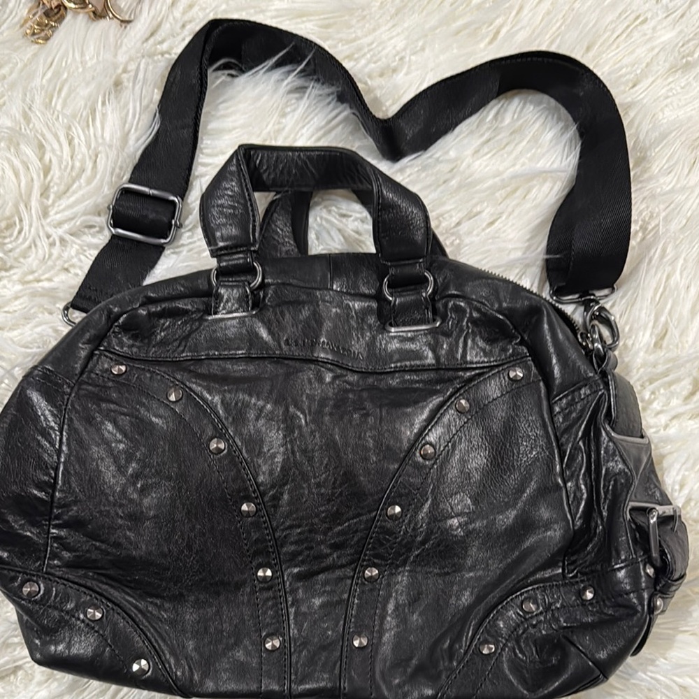 BCBGMAXAZRIA Black Leather Studded Handbag